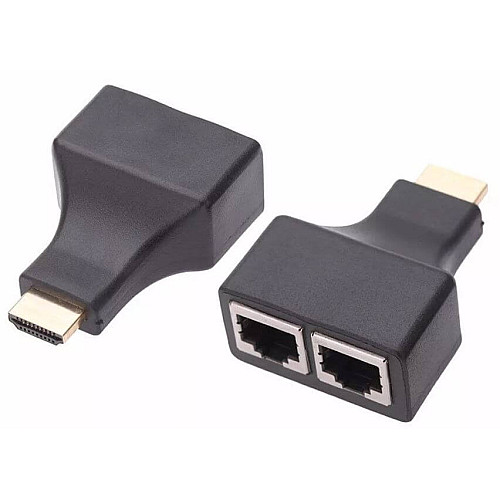 Перехідник аудіо-відео Lucom HDMI M/F (over RJ45) x2 30m M/M Pas 1080p чорний (62.05.0739)