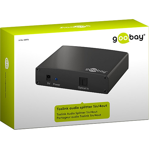 Перехідник аудіо Goobay Toslink 1x4 F/F (Splitter) Act Metal оптичний LED чорний (75.05.8975)