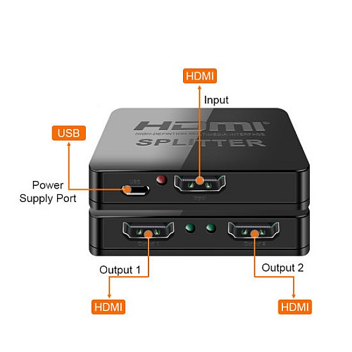 Перехідник моніторний Gutbay HDMI 1x2 (Splitter) Act v1.4 4K@30Hz 3D чорний (78.01.2853)