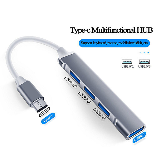 USB-хаб OEM Type-C 4 порта USB 3.0 USB2.0 Grey
