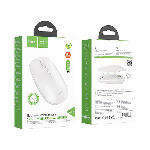 Бездротова оптична Мишка Hoco GM15 Art дворежимна 2.4G/BT v3.0 + v5.0, 800/1200/1600DPI кнопка 4D Білий
