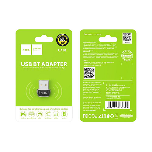 Адаптер USB для комп'ютера і ноутбука Hoco UA18 адаптер Bluetooth 5.0 10 м Чорний