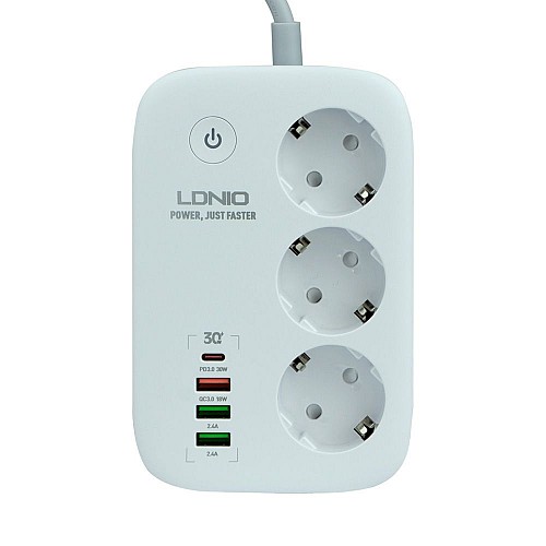 Удлинитель сетевой LDNIO SEW3452 WiFi PD / QC 3.0 3 розетки / 3USB Type-C 2 м Білий