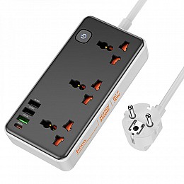 Удлинитель сетевий Hoco AC8A Мультифункціональний 3USB 1Type-C, PD 18W 3.4A 1.5 м Чорний