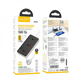 Удлинитель сетевий Hoco AC8A Мультифункціональний 3USB 1Type-C, PD 18W 3.4A 1.5 м Чорний