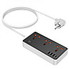Удлинитель сетевий Hoco AC8A Мультифункціональний 3USB 1Type-C, PD 18W 3.4A 1.5 м Чорний