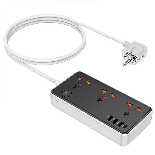 Удлинитель сетевий Hoco AC8A Мультифункціональний 3USB 1Type-C, PD 18W 3.4A 1.5 м Чорний