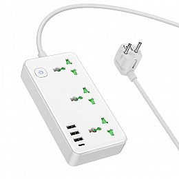 Удлинитель сетевой Hoco AC7A Multifunctional 3USB 1Type-C,PD 17W 3.4A 1.5m White