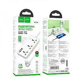 Удлинитель сетевий Hoco AC7A Мультифункціональний 3USB 1Type-C, PD 17W 3.4A 1.5м Білий