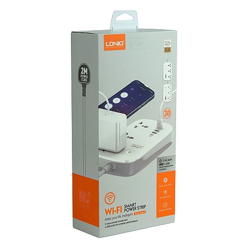 Удовжувач мережевий LDNIO SCW3451 WiFi 3 розетки PD / QC 3.0 2м 3USB Type-C Білий