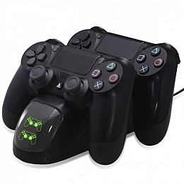 Подвійна зарядна станція Dobe для геймпадів PlayStation (PS4 / PS4 Slim / PS4 Pro) Dualshock 4 з LED індикатором Чорна