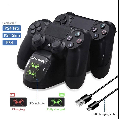 Зарядная док станция Dobe для DualShock 4 PS4 на 2 геймпада с LED подсветкой Черный
