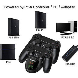 Зарядна док станція Dobe для DualShock 4 PS4 на 2 геймпада з LED підсвічуванням Чорний