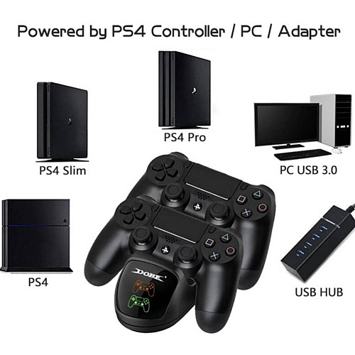 Зарядная док станция Dobe для DualShock 4 PS4 на 2 геймпада с LED подсветкой Черный