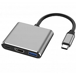 Переходник адаптер TWS 3в1 с Type-C на HDMI USB USB-C / Конвертер Full HD 1080p 4K 2K UHD