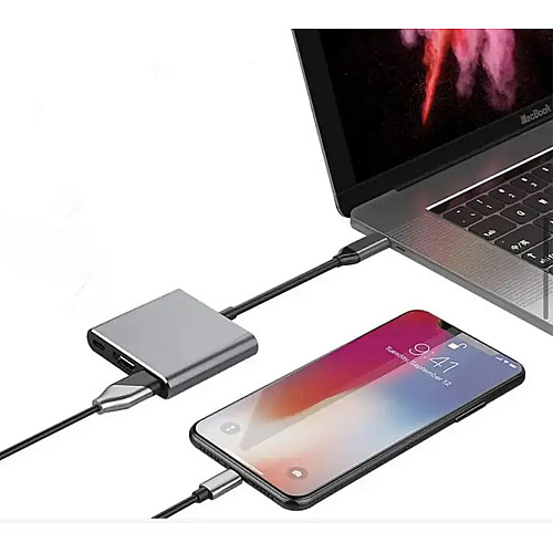 Перехідник адаптер TWS 3в1 із Type-C на HDMI USB USB-C / Конвертер Full HD 1080p 4K 2K UHD