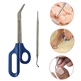 Ножиці для педикюру Lesko для людей з обмеженою рухливістю із двосторонньою кюреткою в комплекті Синій (3392-9878)