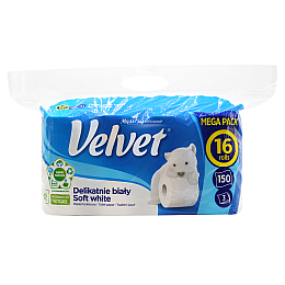Туалетний папір Velvet Soft White тришаровий 150 відривів 16 рулонів