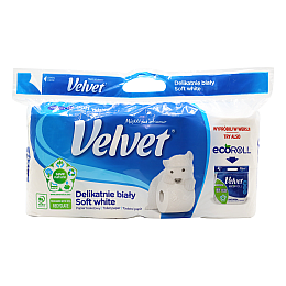 Туалетний папір Velvet Soft White тришаровий 150 відривів 8 рулонів
