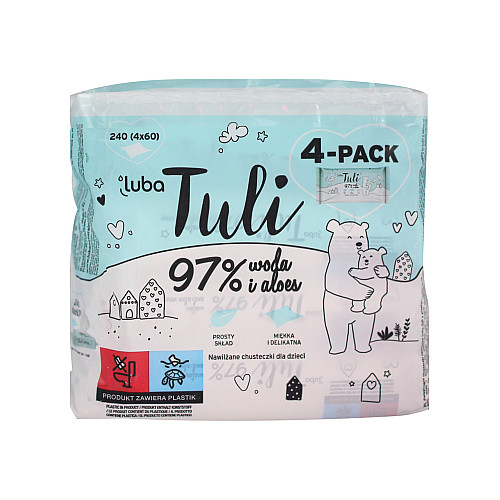 Детские влажные салфетки Luba Tuli 97% воды и алоэ 60*4 240 шт