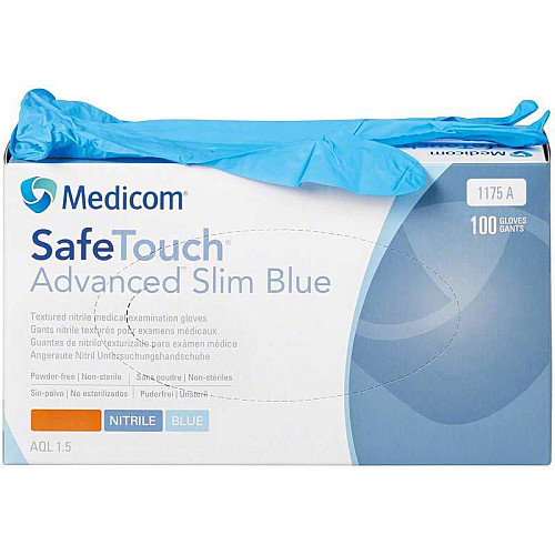 Нітрилові рукавички Medicom SafeTouch Advanced Slim Blue розмір S 100шт/уп.