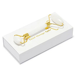 Роликовый массажёр Facial Massage Roller Gua Sha Нефрит 14.5х6 см Белый