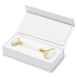 Роликовый массажёр Facial Massage Roller Gua Sha Нефрит 14.5х6 см Белый