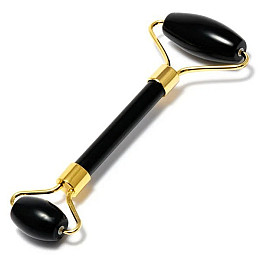 Роликовый массажёр Facial Massage Roller Gua Sha Обсидиан 14.5х6 см Черный