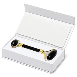 Роликовый массажёр Facial Massage Roller Gua Sha Обсидиан 14.5х6 см Черный