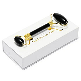 Роликовый массажёр Facial Massage Roller Gua Sha Обсидиан 14.5х6 см Черный