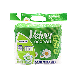 Туалетна папір Velvet Camomile&Aloe Eco Roll 4=8 рул 3 шари 300 відривів