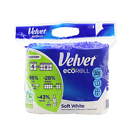 Туалетна папір Velvet Soft White Eco Roll 4=8 рулонів 3 шари 300 відірвів