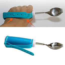 Столовий набір для людей з трімором або артритом вилка ложка з фіксатором Lesko STSE-018-1 2 в 1 245 мм Голубий