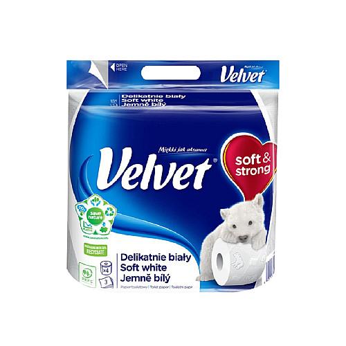Туалетна папір Velvet Soft White трьохшаровий 150 відривів 4 рулони