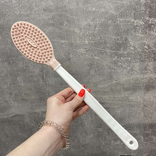 Щітка масажна силіконова з довгою ручкою для душу та ванни Titiz Plastik GP-152 рожева з білим