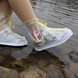 Детские резиновые бахилы Lesko 23,5 см Прозрачный желтый Единорог (15352-hbr)