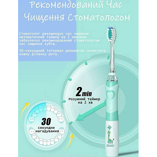 Звукова дитяча зубна щітка з насадками 4 шт LED підсвіткою та розумним таймером Urbanclean бірюза