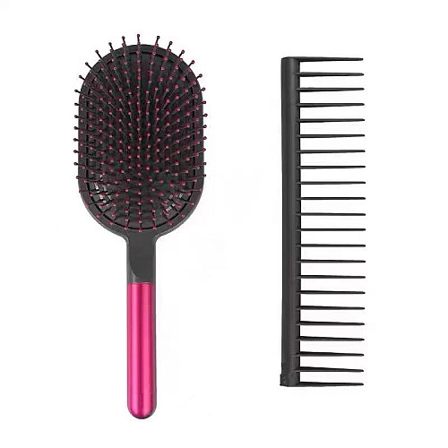 Набор расчесок для укладки волос профессиональный распутывающий Basic Beauty Черный с розовым (HC-BP)