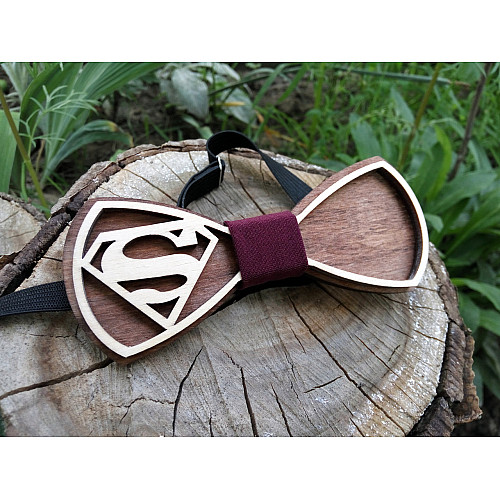 Дерев'яний метелик HatynkaUA SUPERMAN Бордовий (SUN0051)