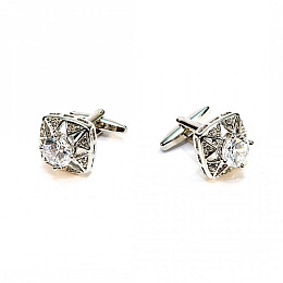 Запонки Handmade с белым камушком Серебристый (ZPH-1214)