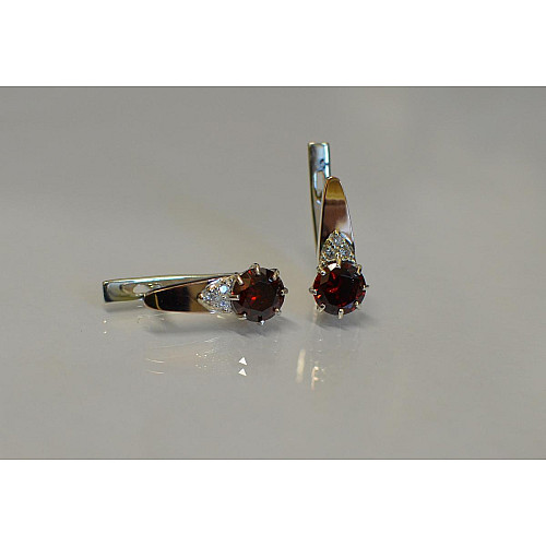 Серебряные серьги Sil с золотыми вставками 124s-4 Гранат (Sil-777)