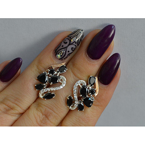 Серебряные серьги Sil с золотыми пластинами 152s-9 Черный (Sil-1068)