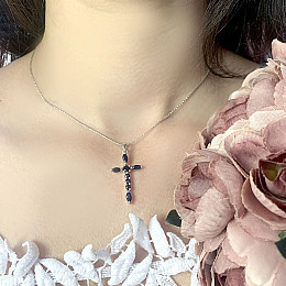 Срібний хрестик SilverBreeze із сапфіром 0.35ct (2053583)