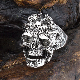 Перстень Win Череп с рогами 20 Стальной (26179)