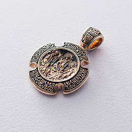 Золотая ладанка «Троица. Божия Матерь «Знамение» п02642 Оникс