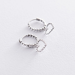 Серьги Сердечки в белом золоте с05940 Оникс