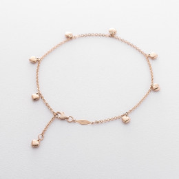 Золотой браслет на ногу с сердечками б03645 Оникс 26