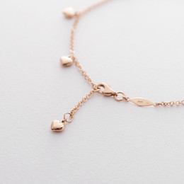 Золотой браслет на ногу с сердечками б03645 Оникс 26