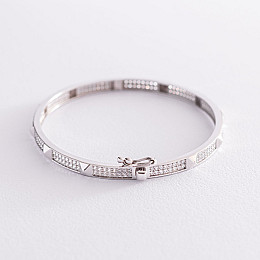 Жесткий браслет в белом золоте (фианиты) б04744 Оникс 18