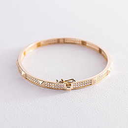 Жесткий браслет в желтом золоте (фианиты) б04750 Оникс